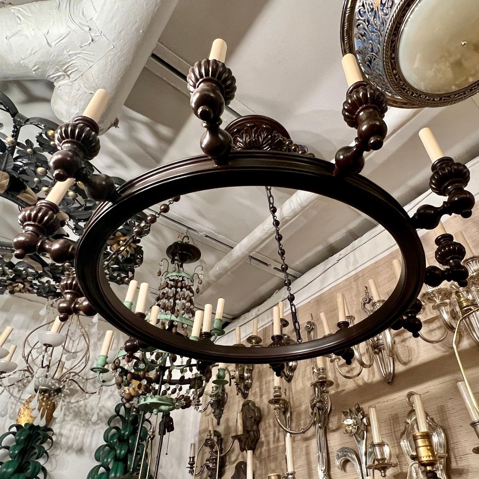 Mid-20th Century English Carved Wood Chandelier For Sale