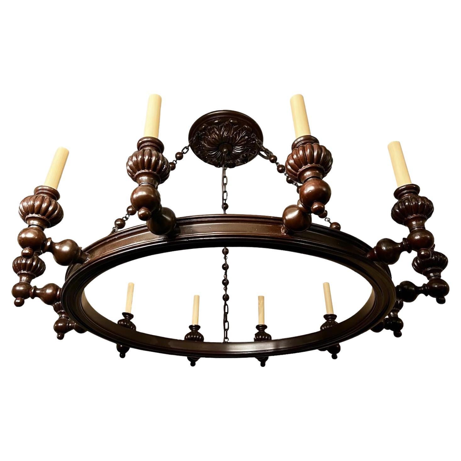 English Carved Wood Chandelier For Sale