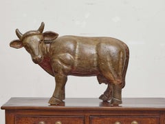 English Carved Wood Cow Sculpture with Original Painted Finish, circa 1880