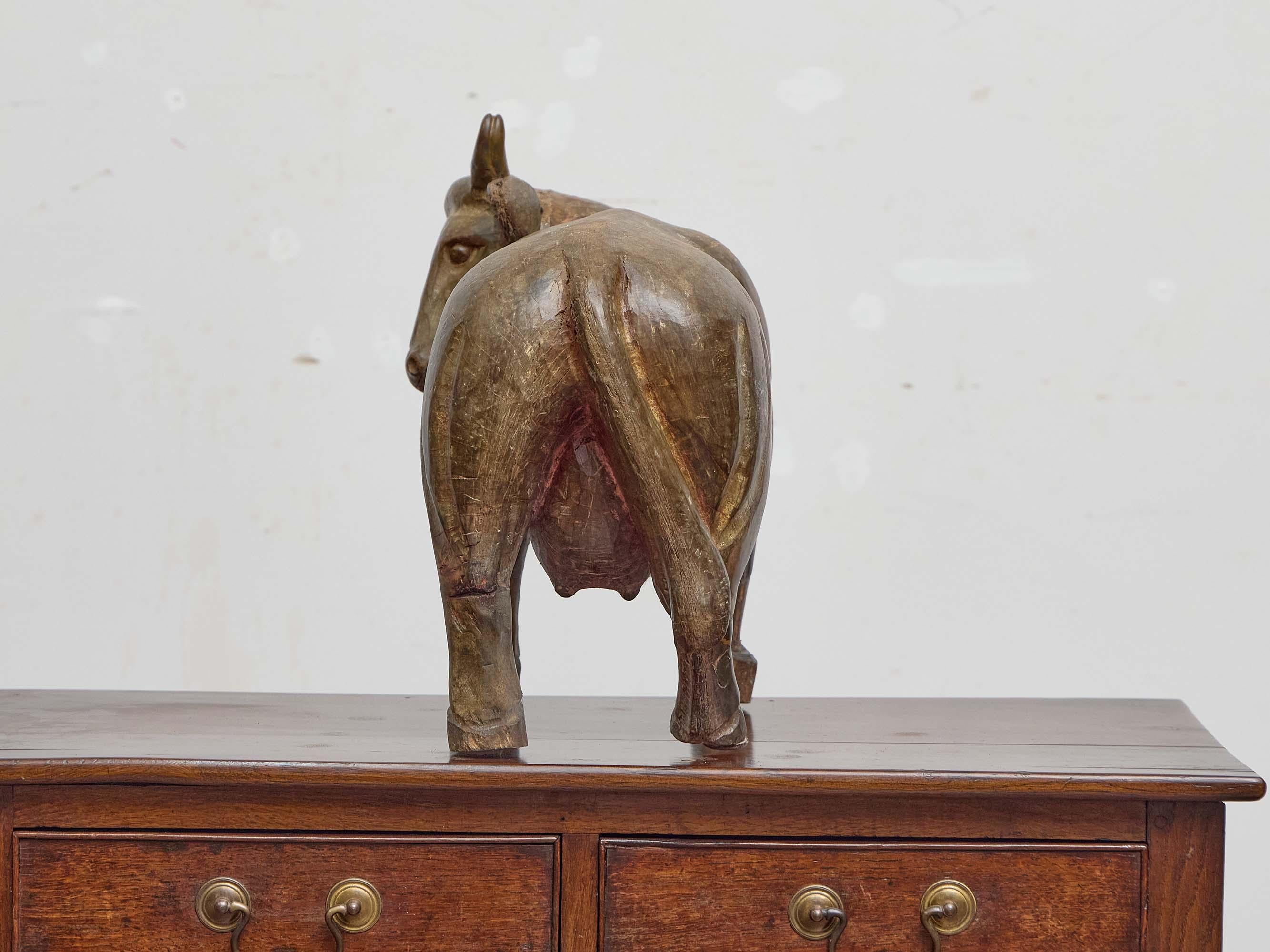 English Carved Wood Cow Sculpture with Original Painted Finish, circa 1880 In Good Condition For Sale In Atlanta, GA