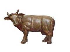 English Carved Wood Cow Sculpture with Original Painted Finish, circa 1880