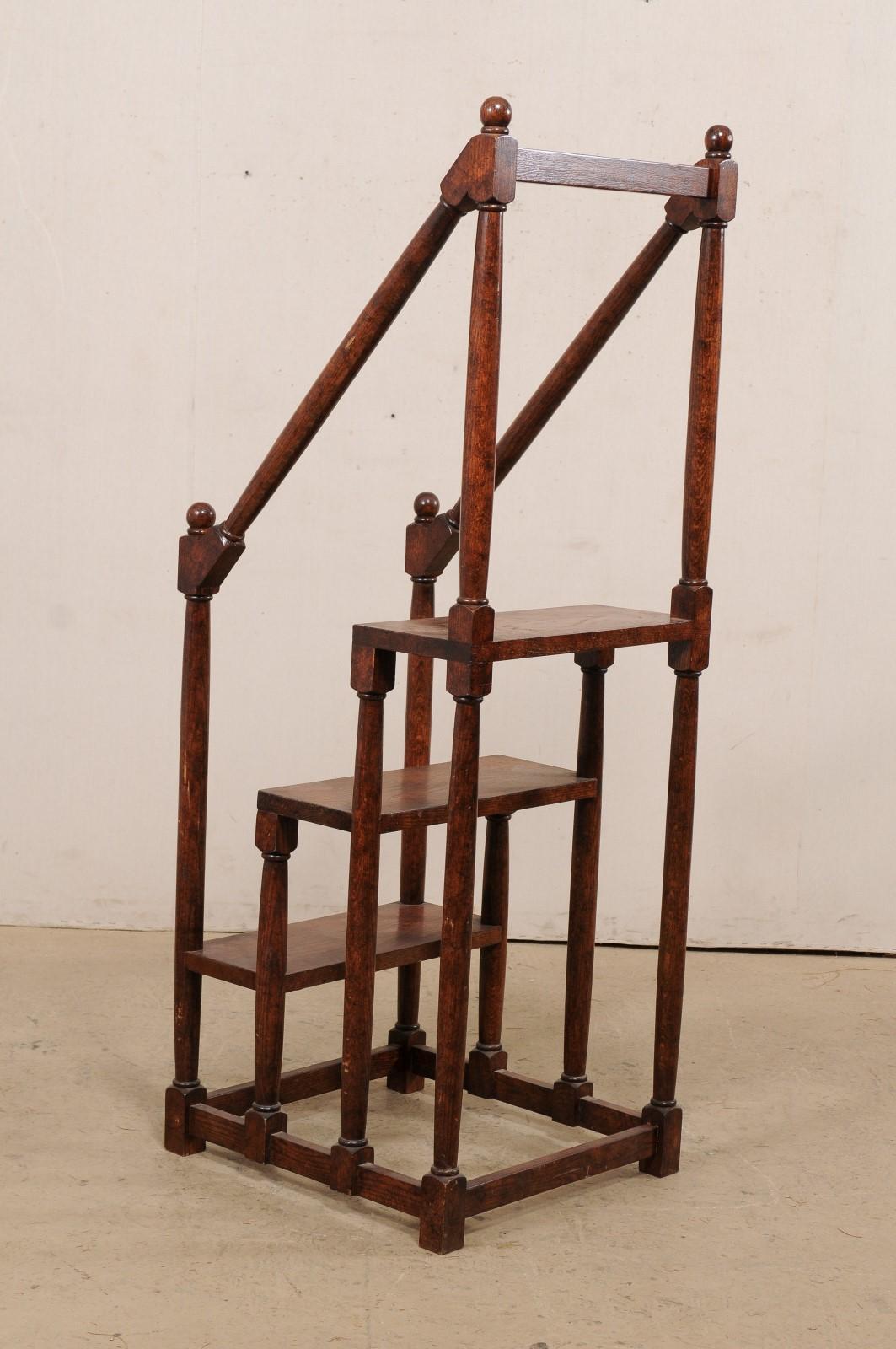 English Carved-Wood Library Step Ladder Would Also Be a Great Kitchen Piece 6