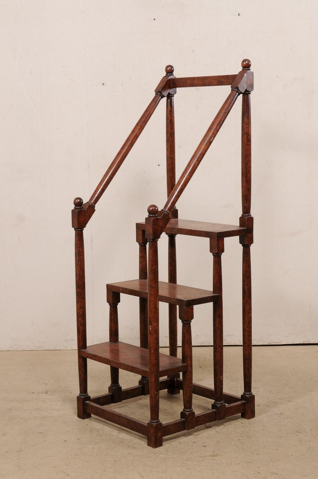 English Carved-Wood Library Step Ladder Would Also Be a Great Kitchen Piece 8