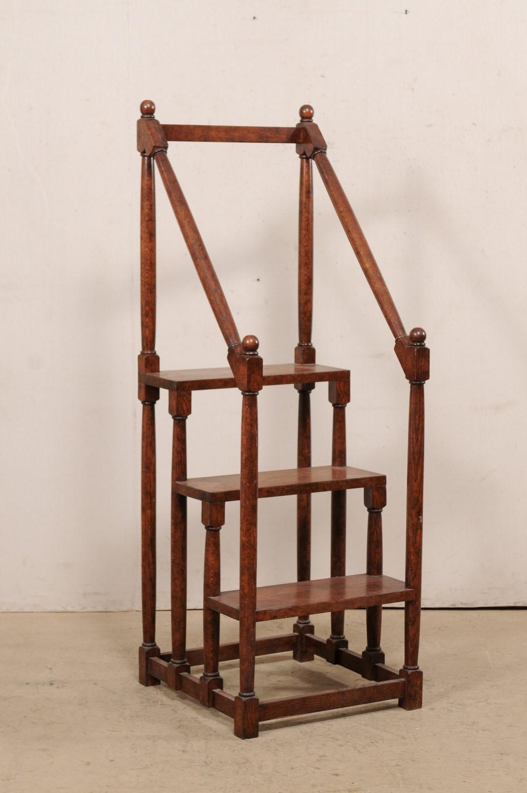 English Carved-Wood Library Step Ladder Would Also Be a Great Kitchen Piece In Good Condition In Atlanta, GA