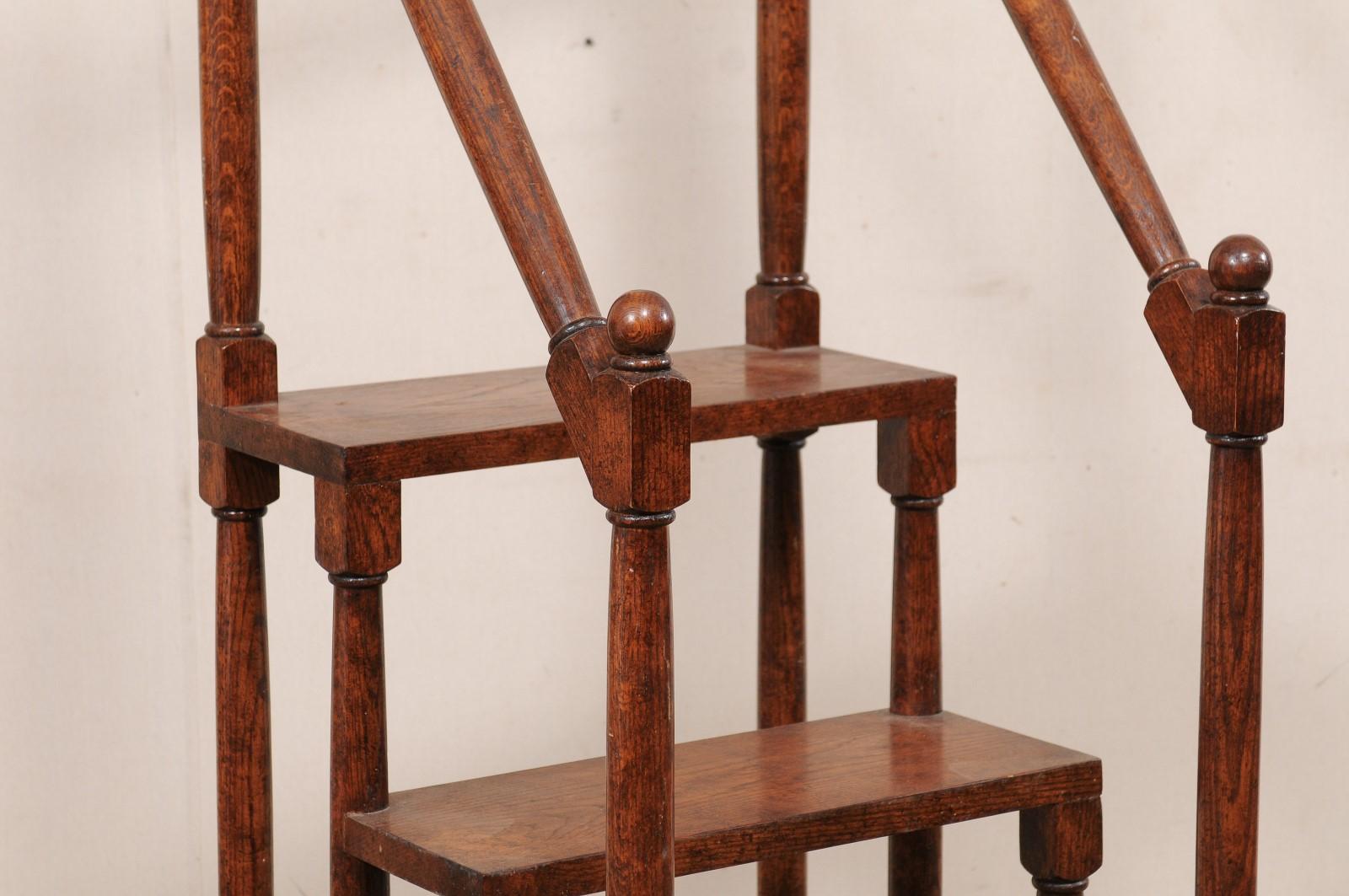 English Carved-Wood Library Step Ladder Would Also Be a Great Kitchen Piece 2