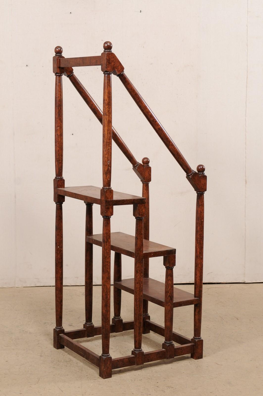 English Carved-Wood Library Step Ladder Would Also Be a Great Kitchen Piece 4