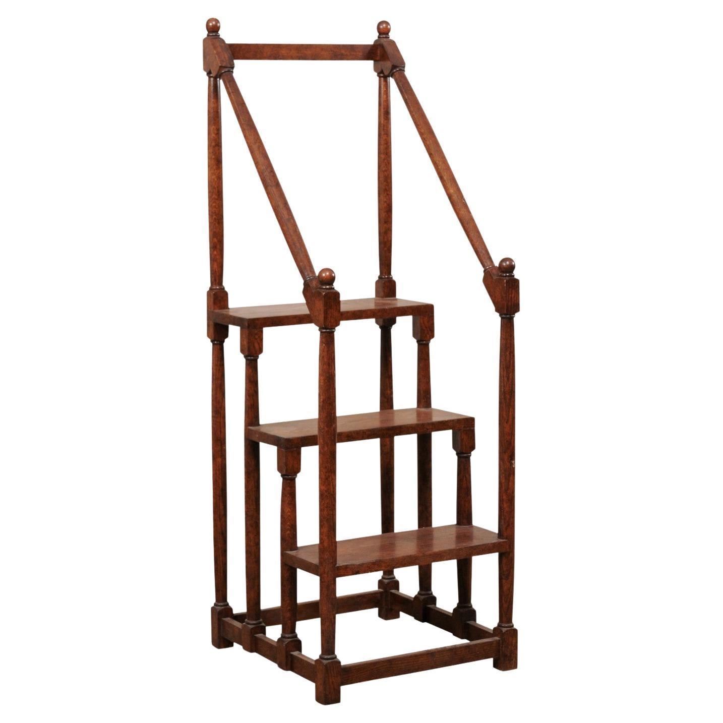 English Carved-Wood Library Step Ladder Would Also Be a Great Kitchen Piece