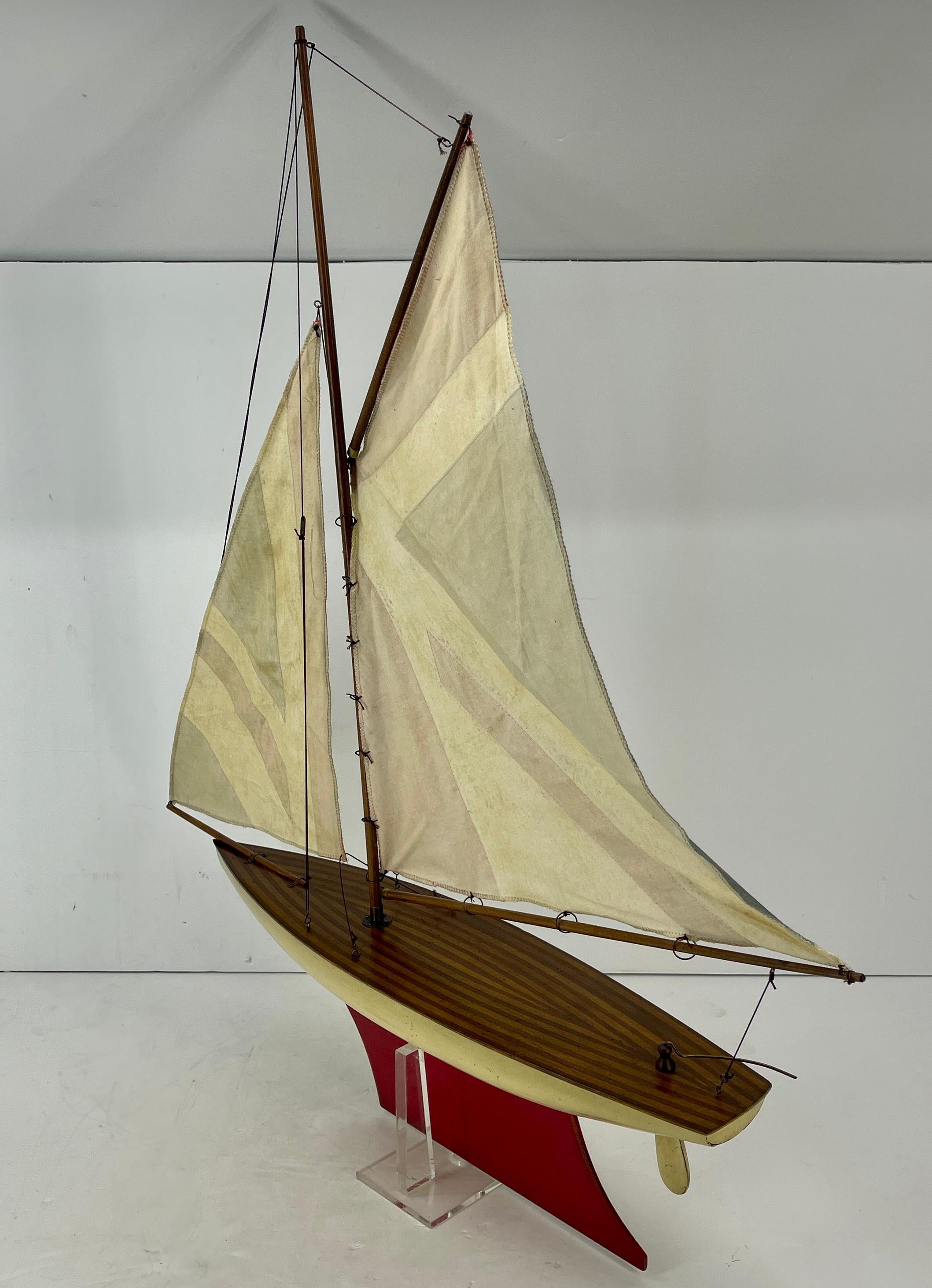 English Carved Wood Sailboat Model with Parquetry Deck and Union Jack Sailcloth 9