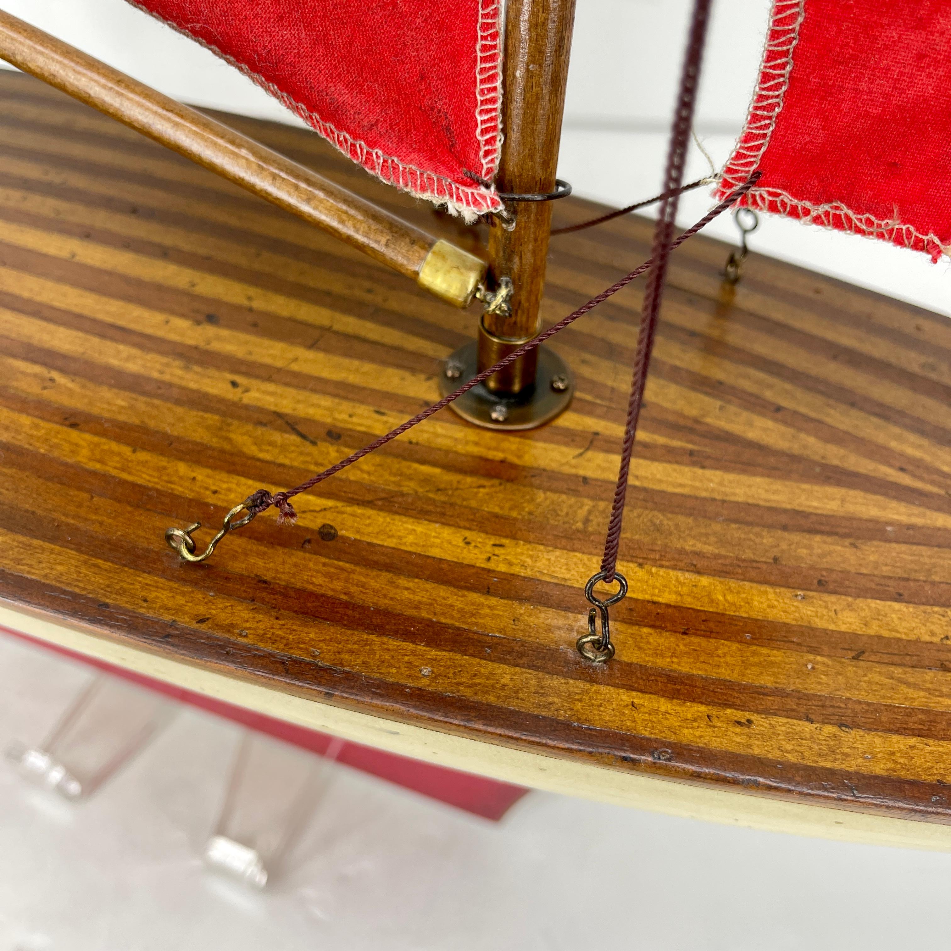 English Carved Wood Sailboat Model with Parquetry Deck and Union Jack Sailcloth 1