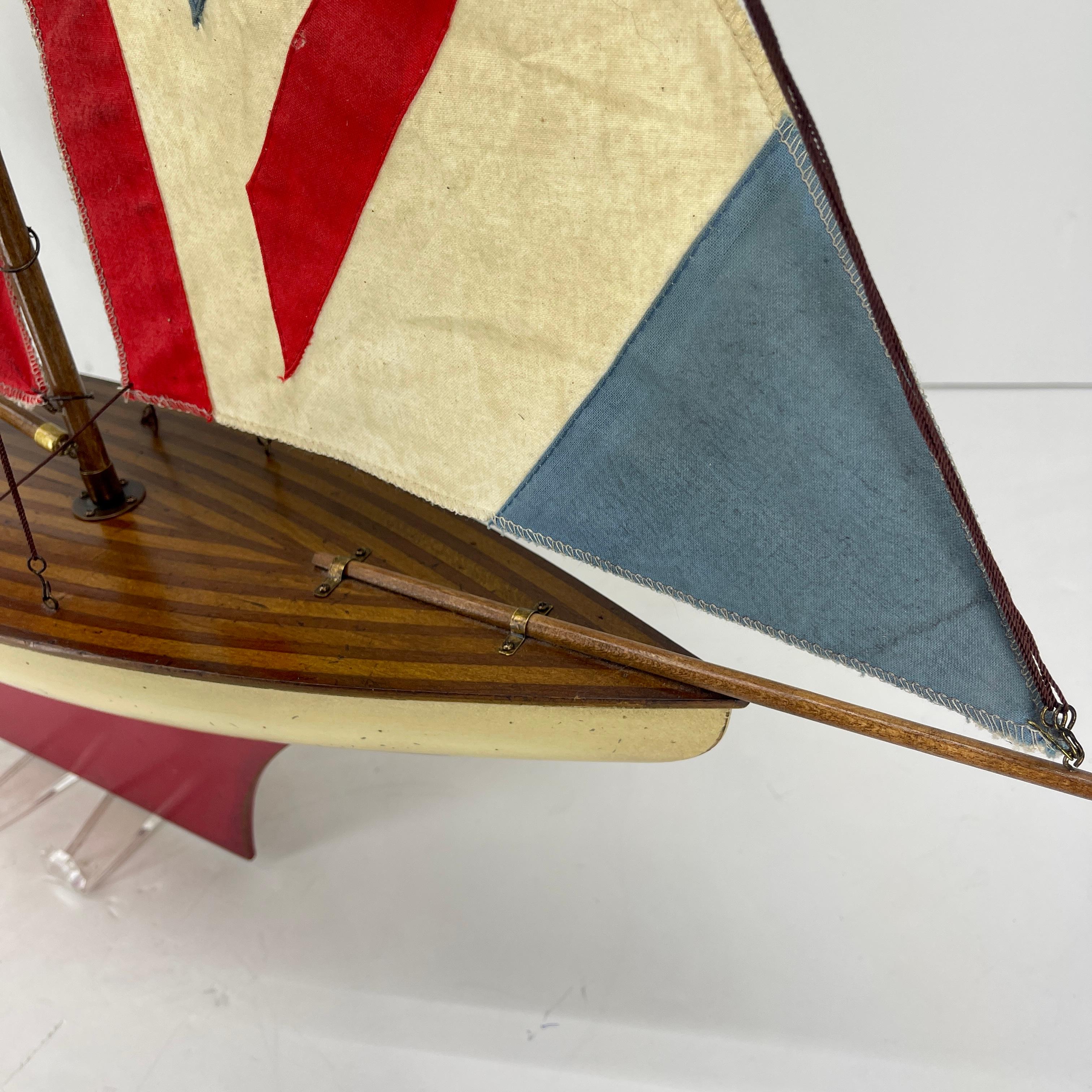 English Carved Wood Sailboat Model with Parquetry Deck and Union Jack Sailcloth 3