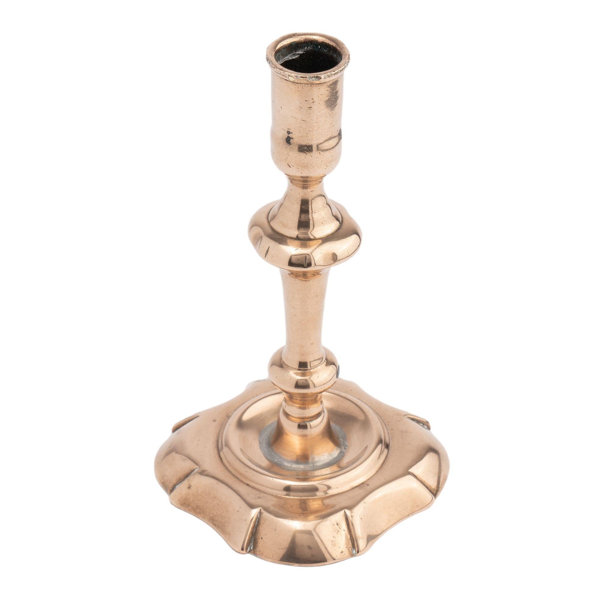 English cast bell metal Queen Anne baluster shaft candlestick, 1750-60 In Good Condition For Sale In Kenilworth, IL