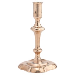 Vintage English cast bell metal Queen Anne baluster shaft candlestick, 1750-60