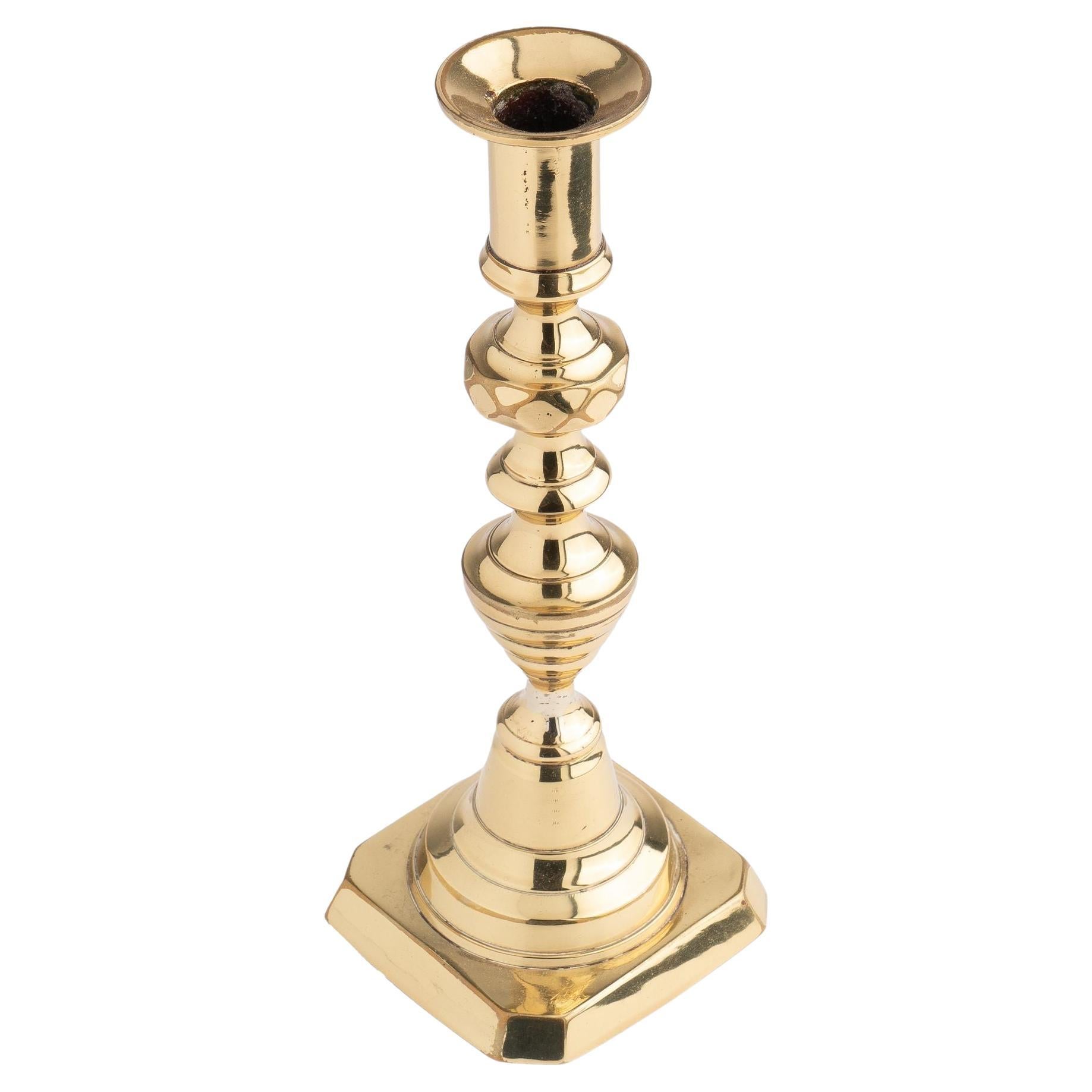 English cast brass beehive push-up candlestick, c. 1840 For Sale