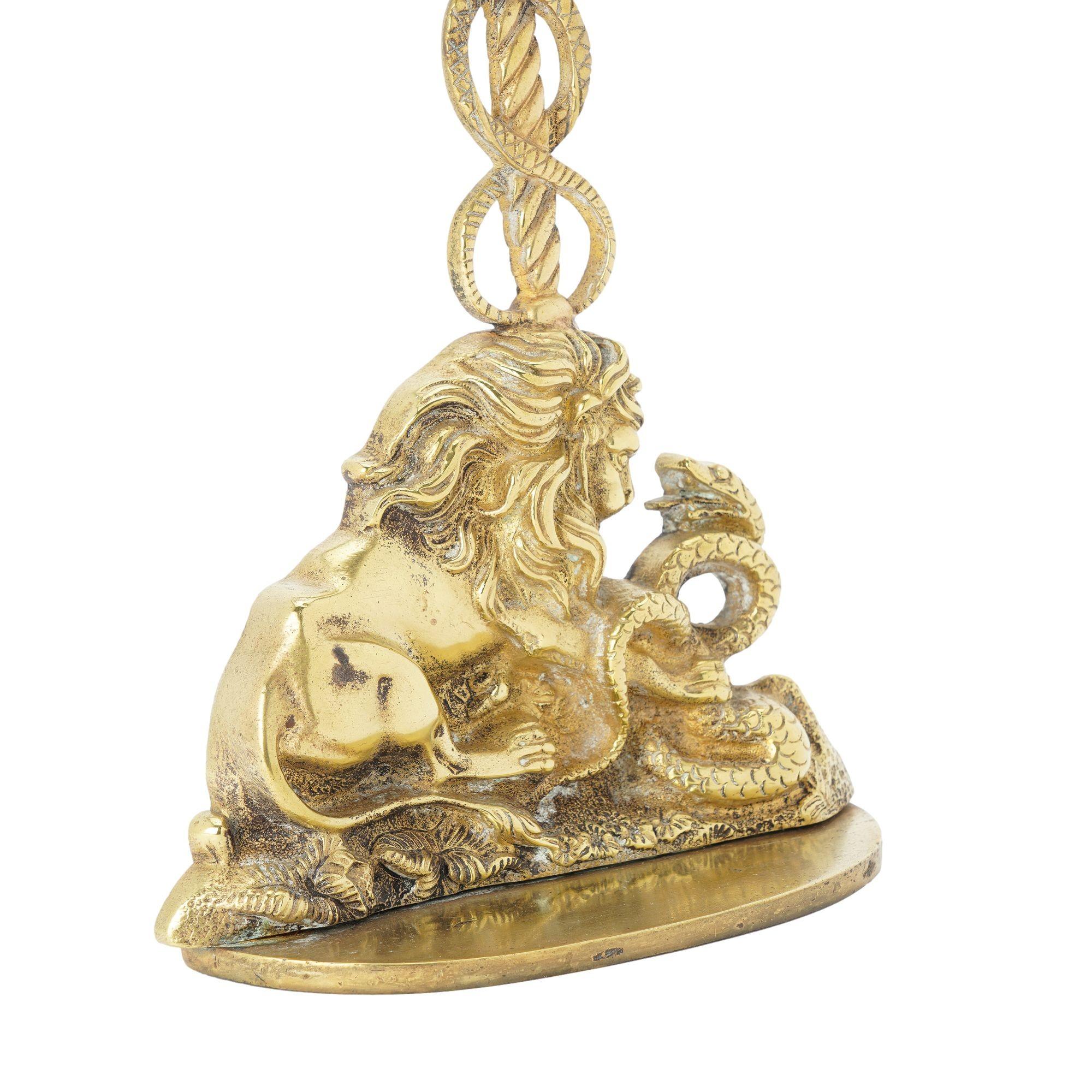 English cast brass lion & snake door stop, c. 1820 4