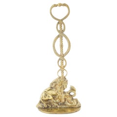 English cast brass lion & snake door stop, c. 1820