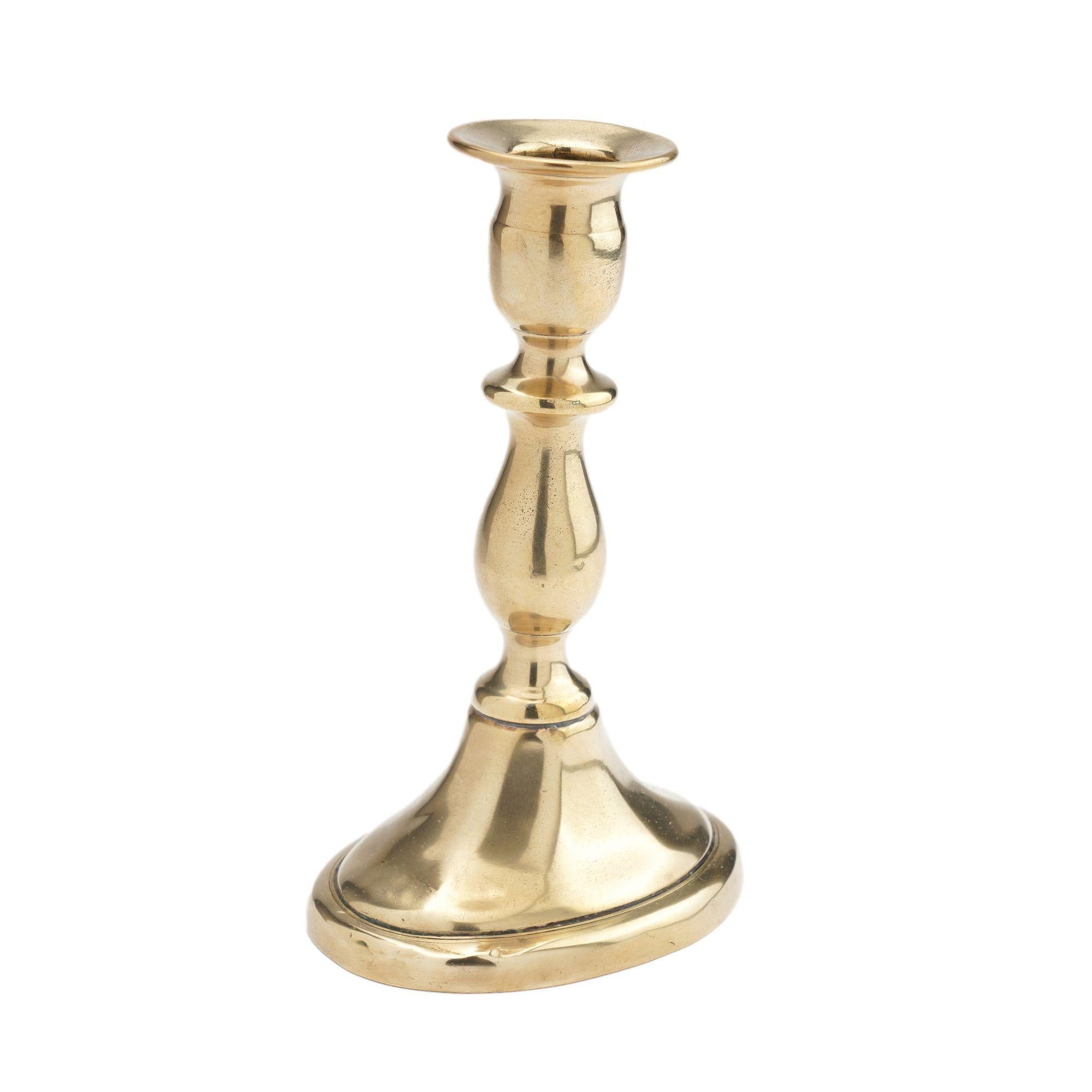19th Century English cast brass oval base candlestick by William A. Harrison, 1791-1818 For Sale