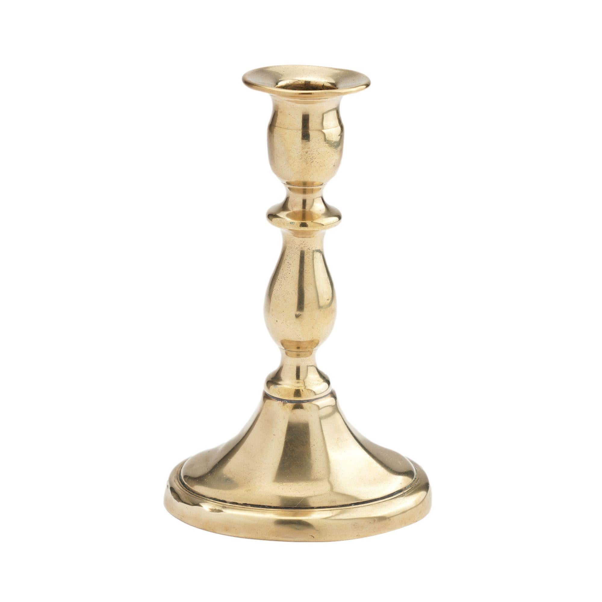 Brass English cast brass oval base candlestick by William A. Harrison, 1791-1818 For Sale