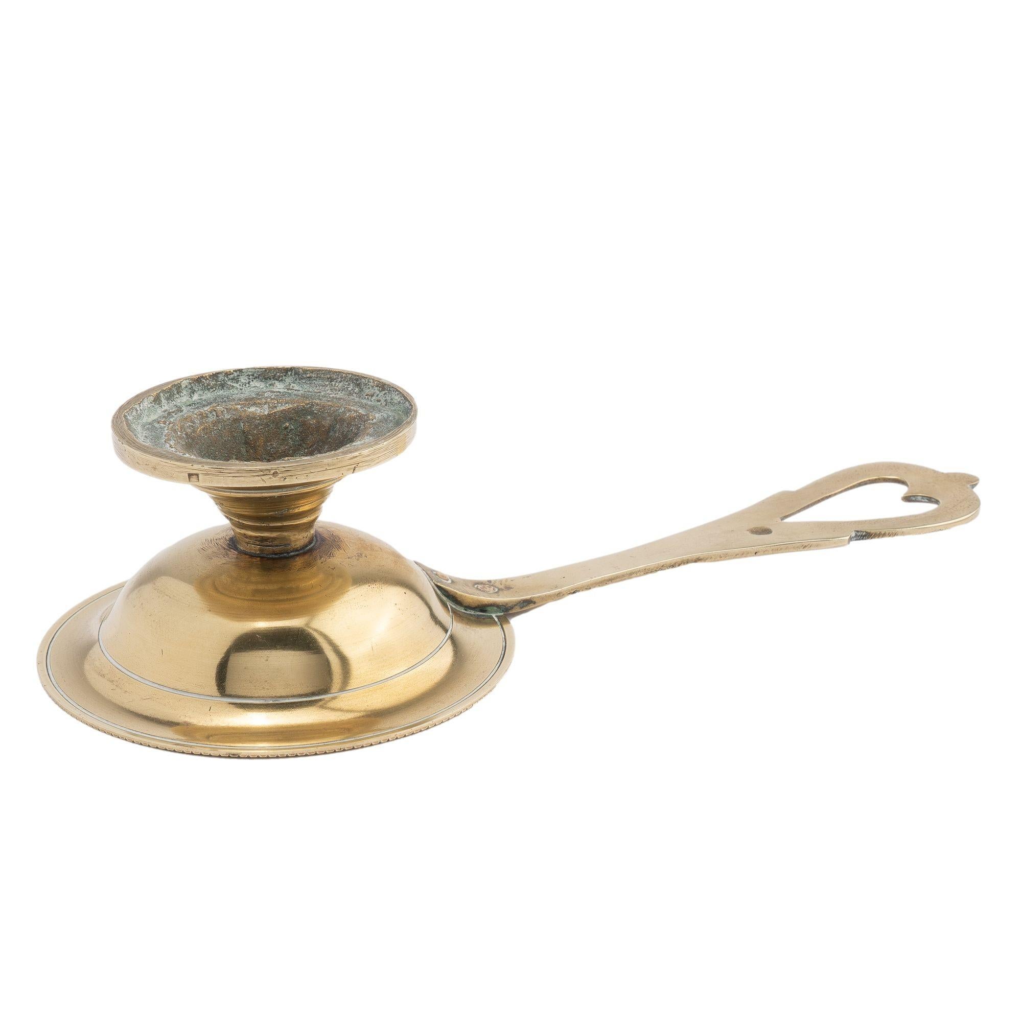 18th Century and Earlier English cast brass taster dish with pedestal base, 1775-1800 For Sale