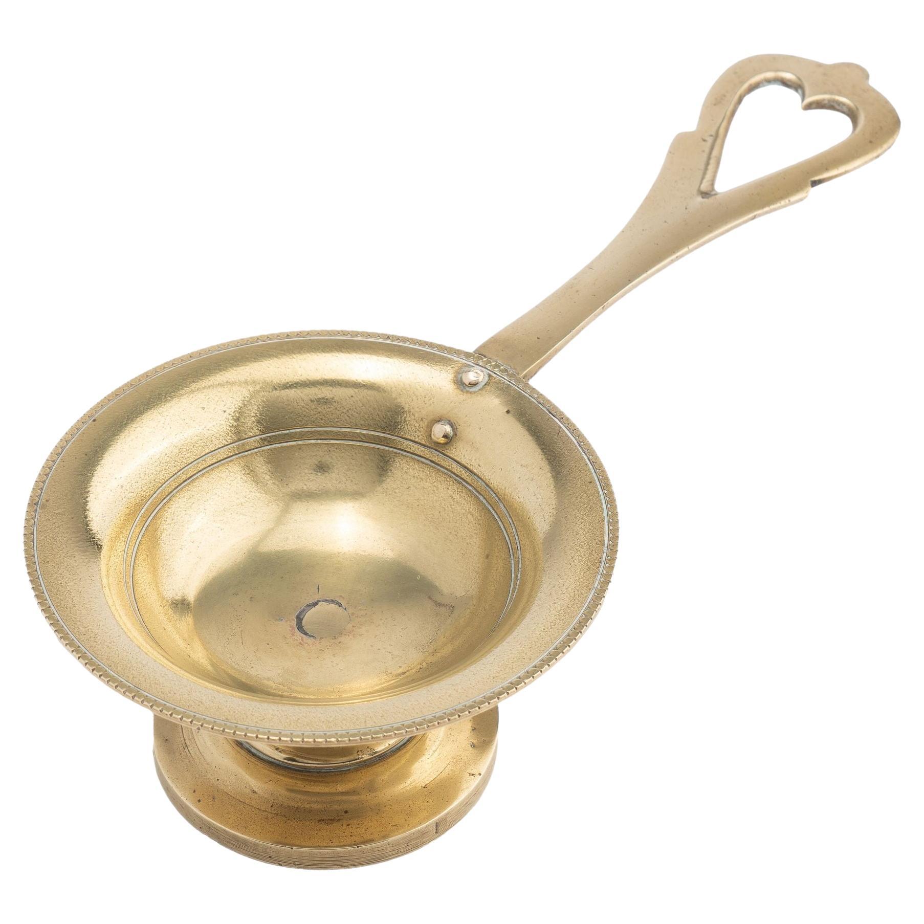 English cast brass taster dish with pedestal base, 1775-1800