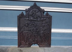 Plaque de cheminée en fonte anglaise à bordure perlée:: décorée de figures et de feuillages:: C 1770