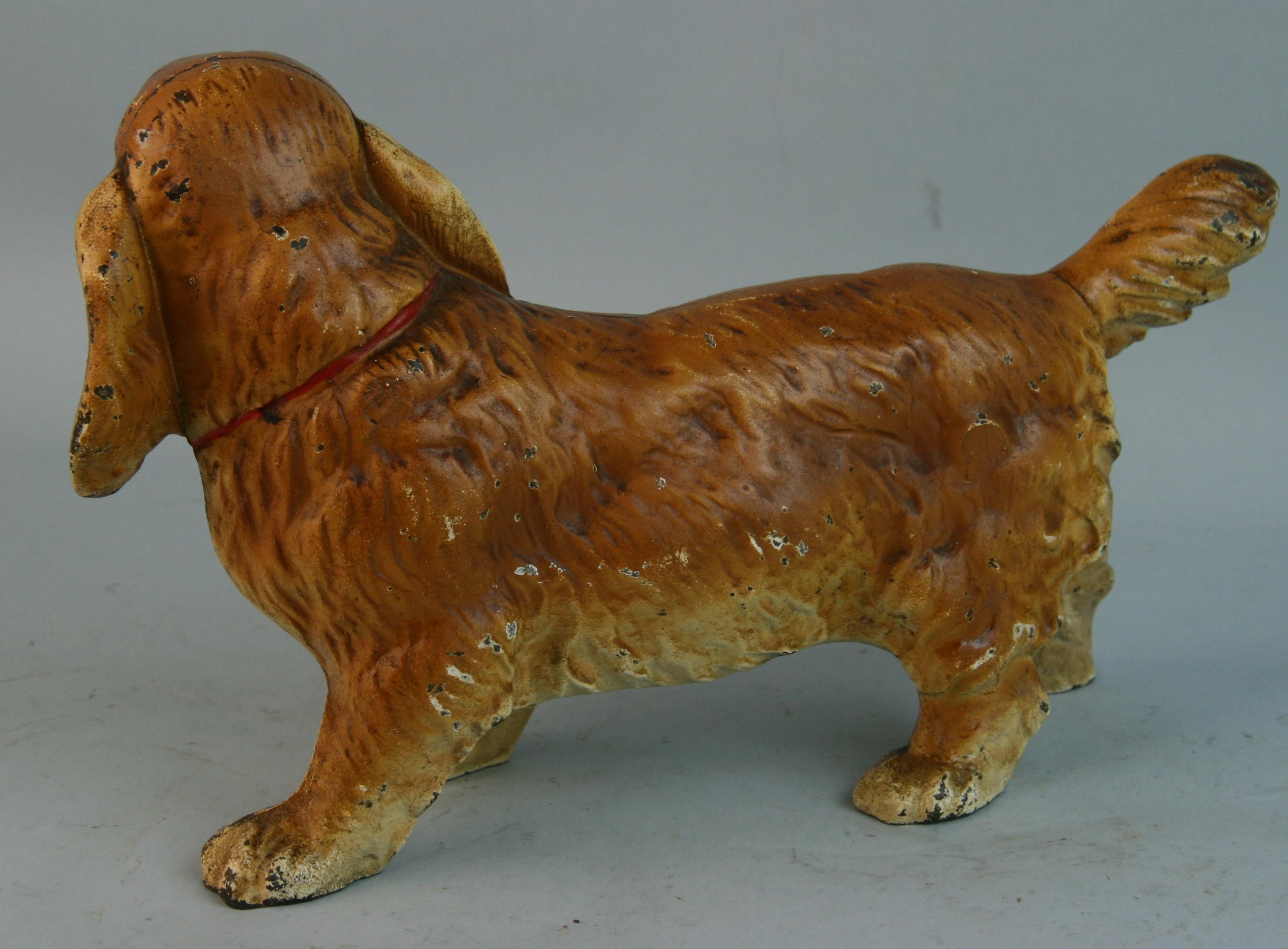 English Cast Iron Hand Painted Cocker Spaniel sculpture/Door Stop circa 1920's In Good Condition For Sale In Douglas Manor, NY