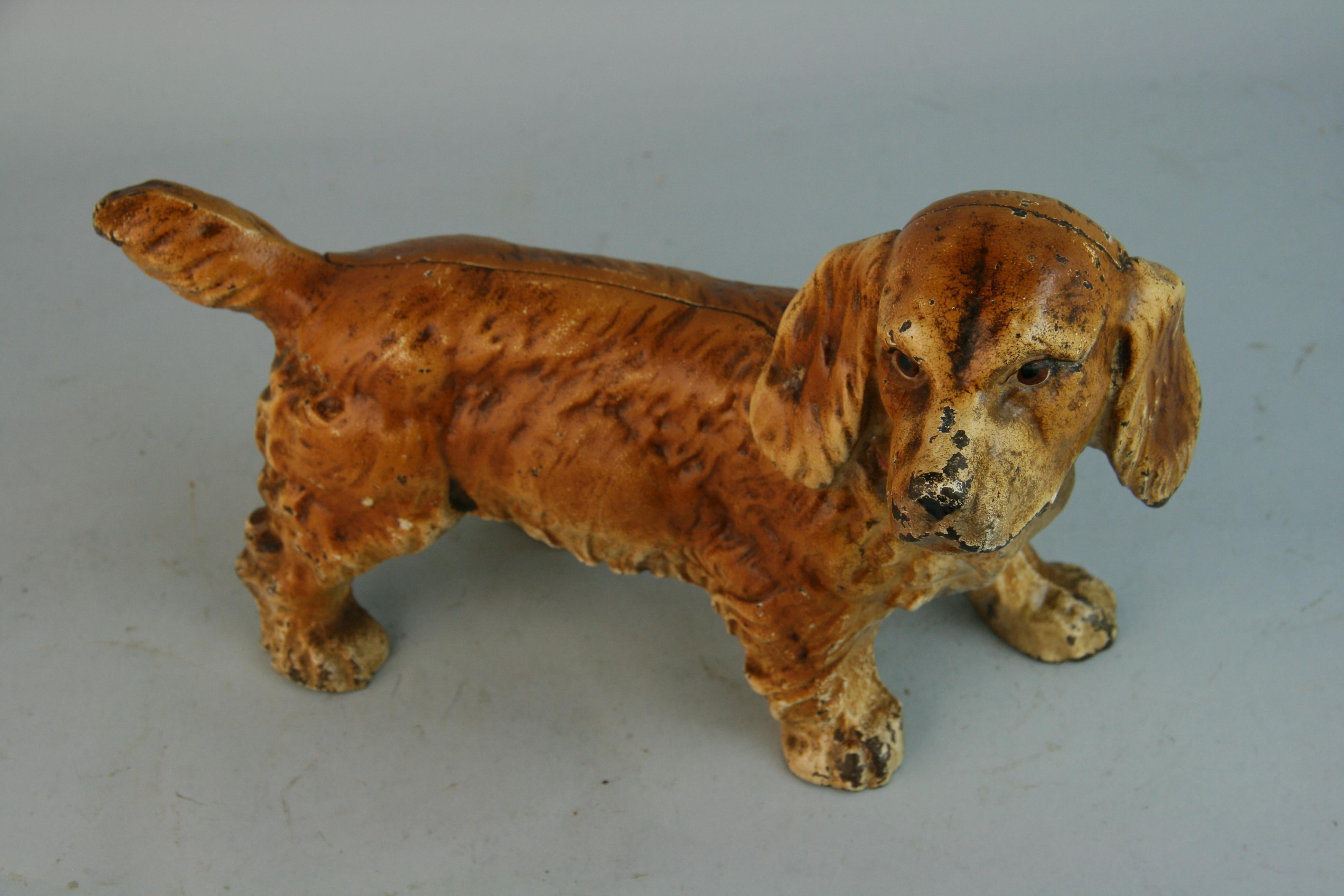 Early 20th Century English Cast Iron Hand Painted Cocker Spaniel sculpture/Door Stop circa 1920's For Sale