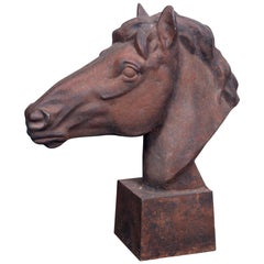 Vintage English Cast Iron Horse Head Garden Statue