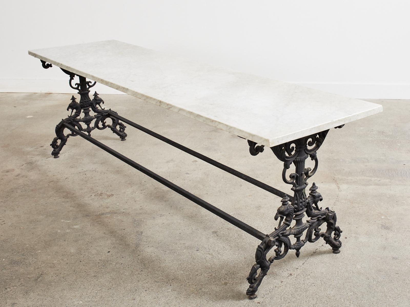 English Cast Iron Marble Top Garden Dining Table or Console 6