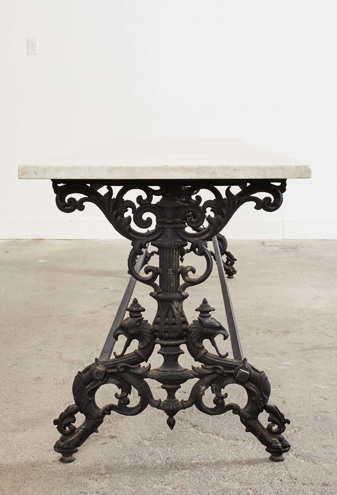 English Cast Iron Marble Top Garden Dining Table or Console 13