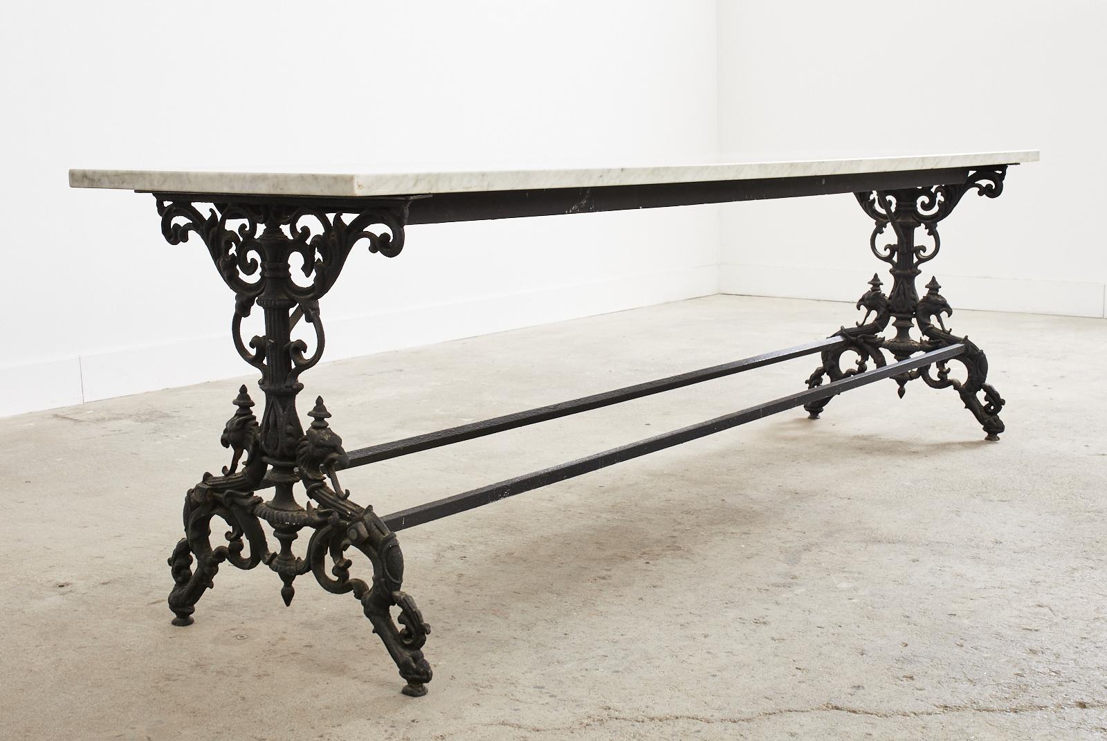 English Cast Iron Marble Top Garden Dining Table or Console In Good Condition In Rio Vista, CA