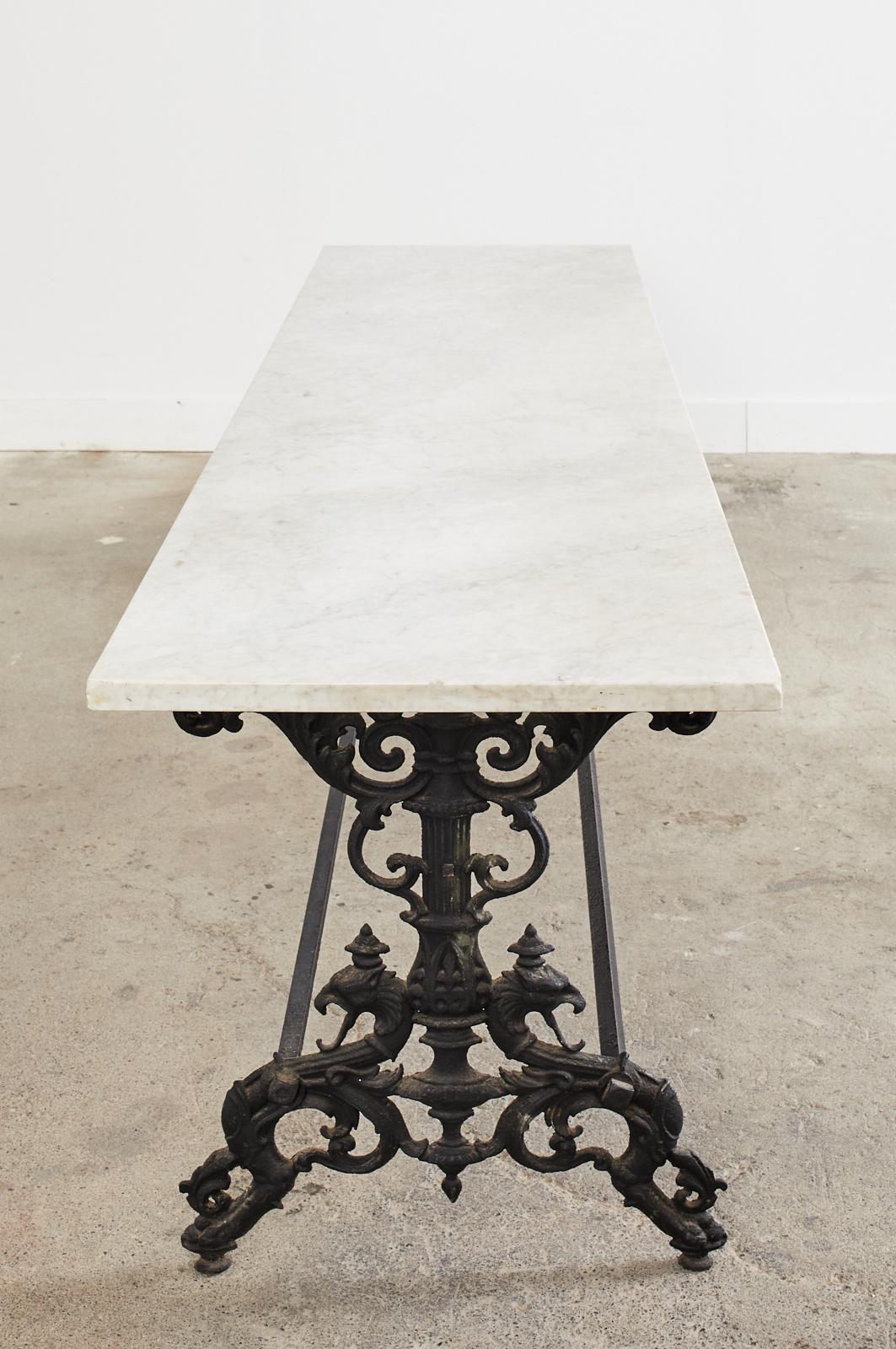 English Cast Iron Marble Top Garden Dining Table or Console 2