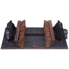 English Cast Iron Springer Spaniel Boot Scraper with Wood Brushes, Circa 1880