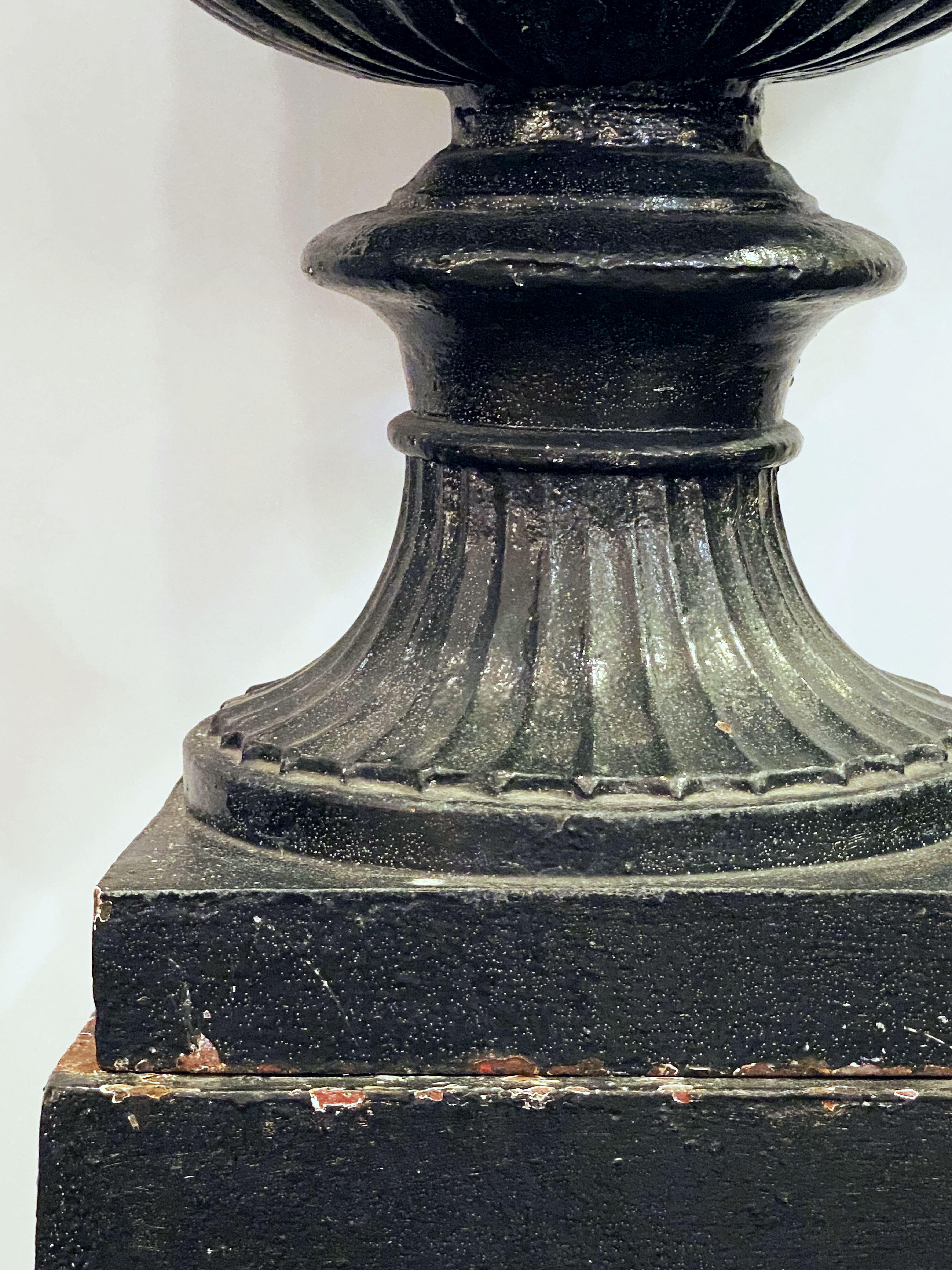 English Cast Iron Urns on Plinths from the Regency Era, Individually Priced 4