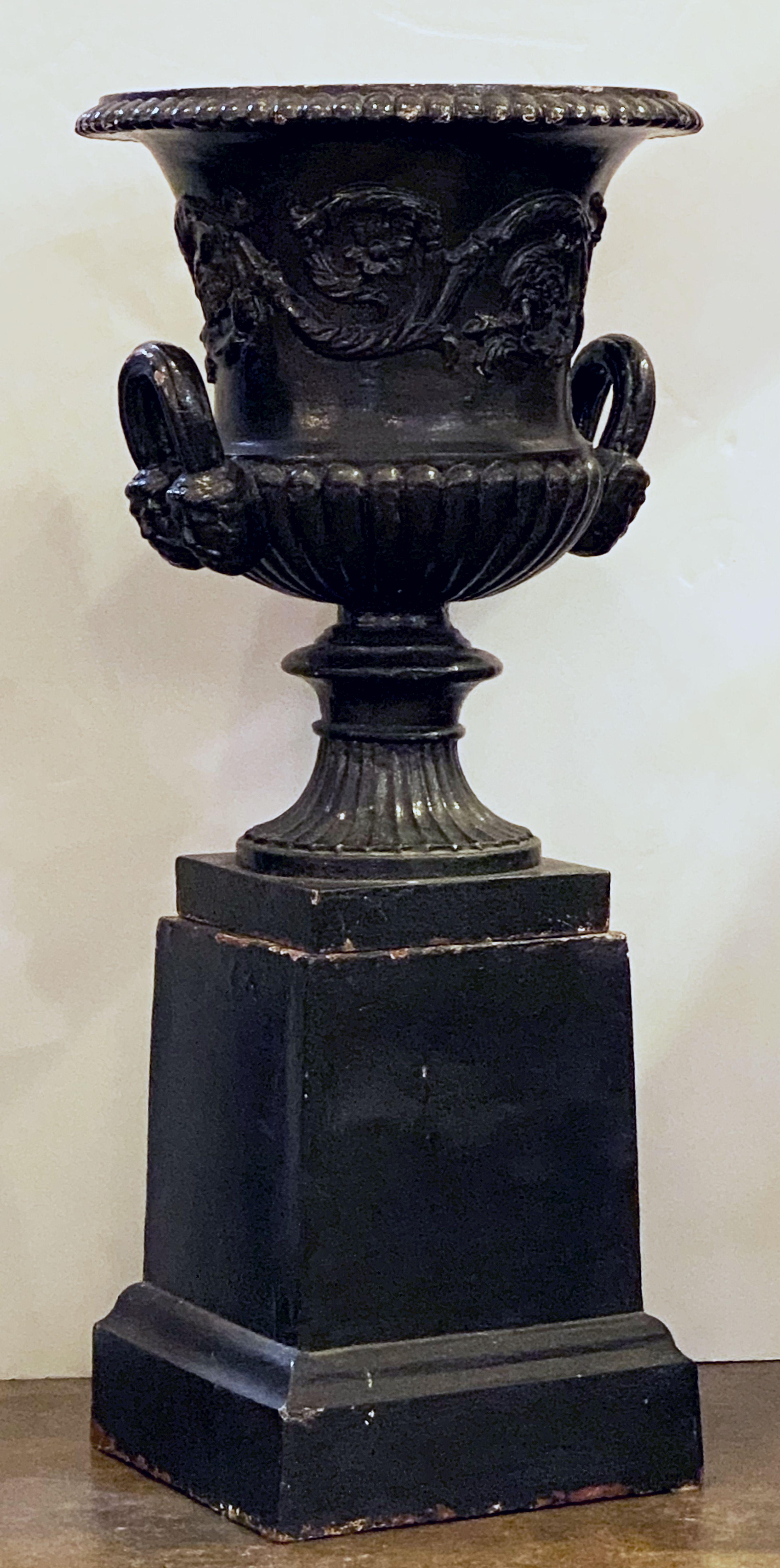 English Cast Iron Urns on Plinths from the Regency Era, Individually Priced 6