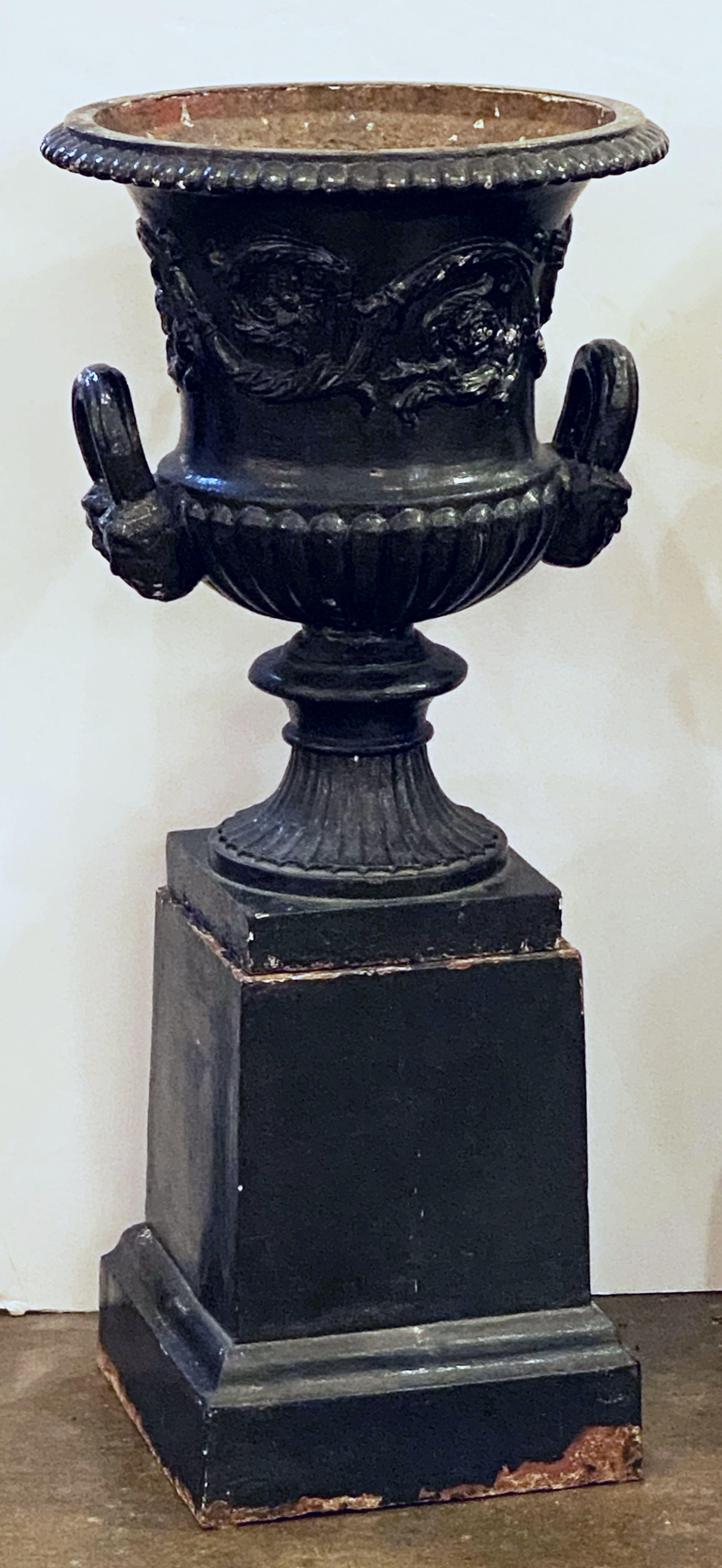 English Cast Iron Urns on Plinths from the Regency Era, Individually Priced 11