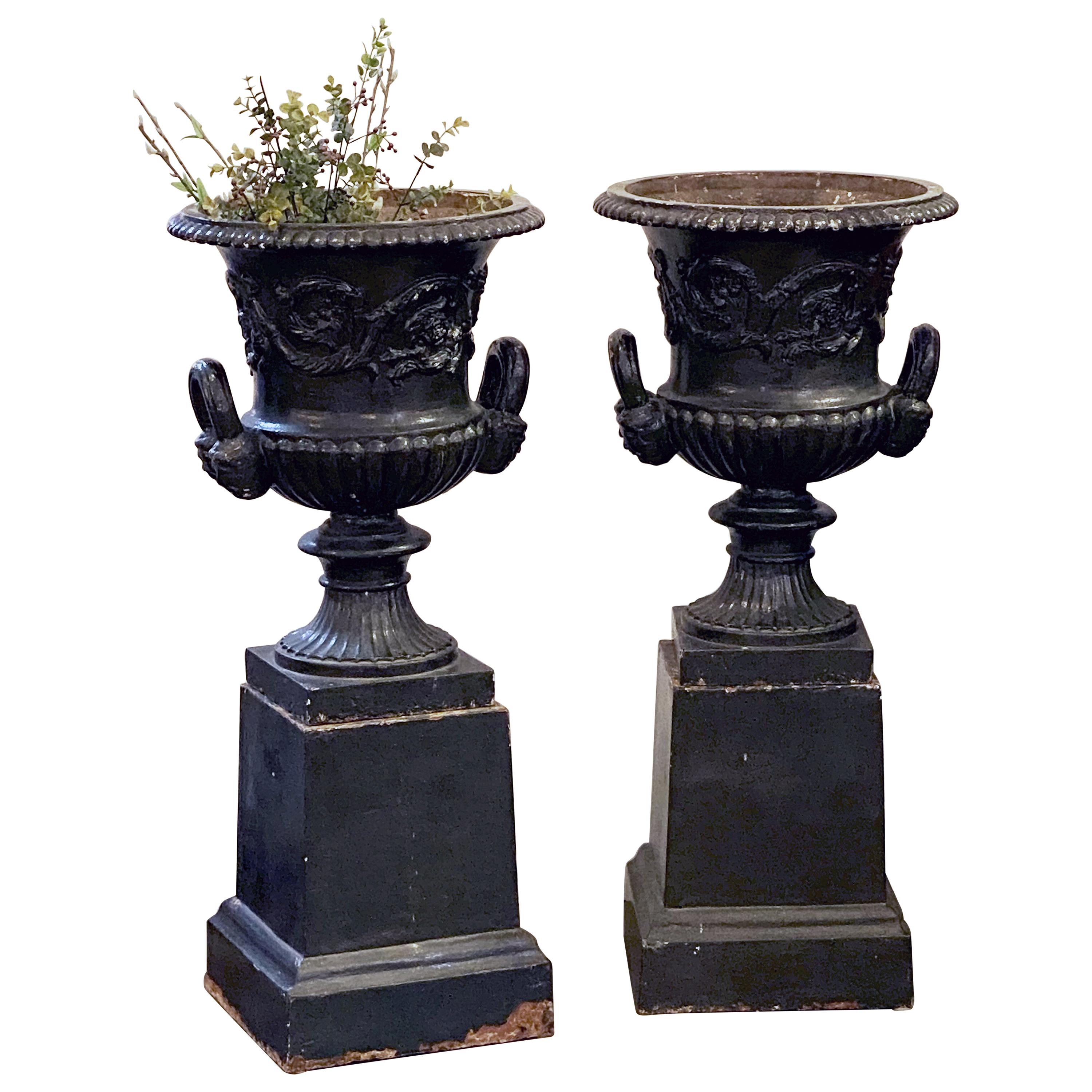English Cast Iron Urns on Plinths from the Regency Era, Individually Priced
