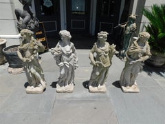 English Cast Stone Four Seasons Garden Statues Standing on Squared Bases, C 1840