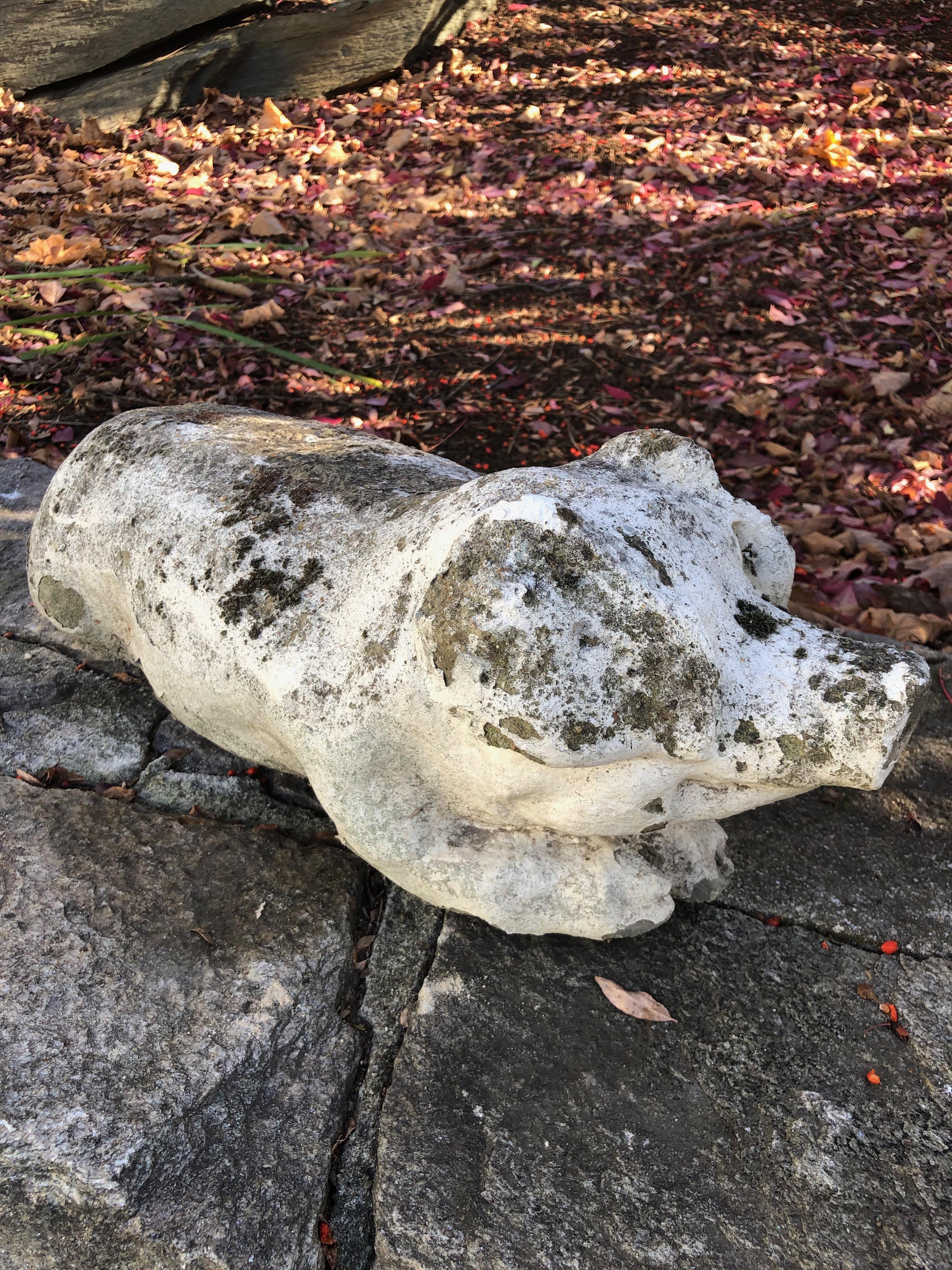 English Cast Stone Pig with Traces of Old White Paint In Good Condition In Woodbury, CT