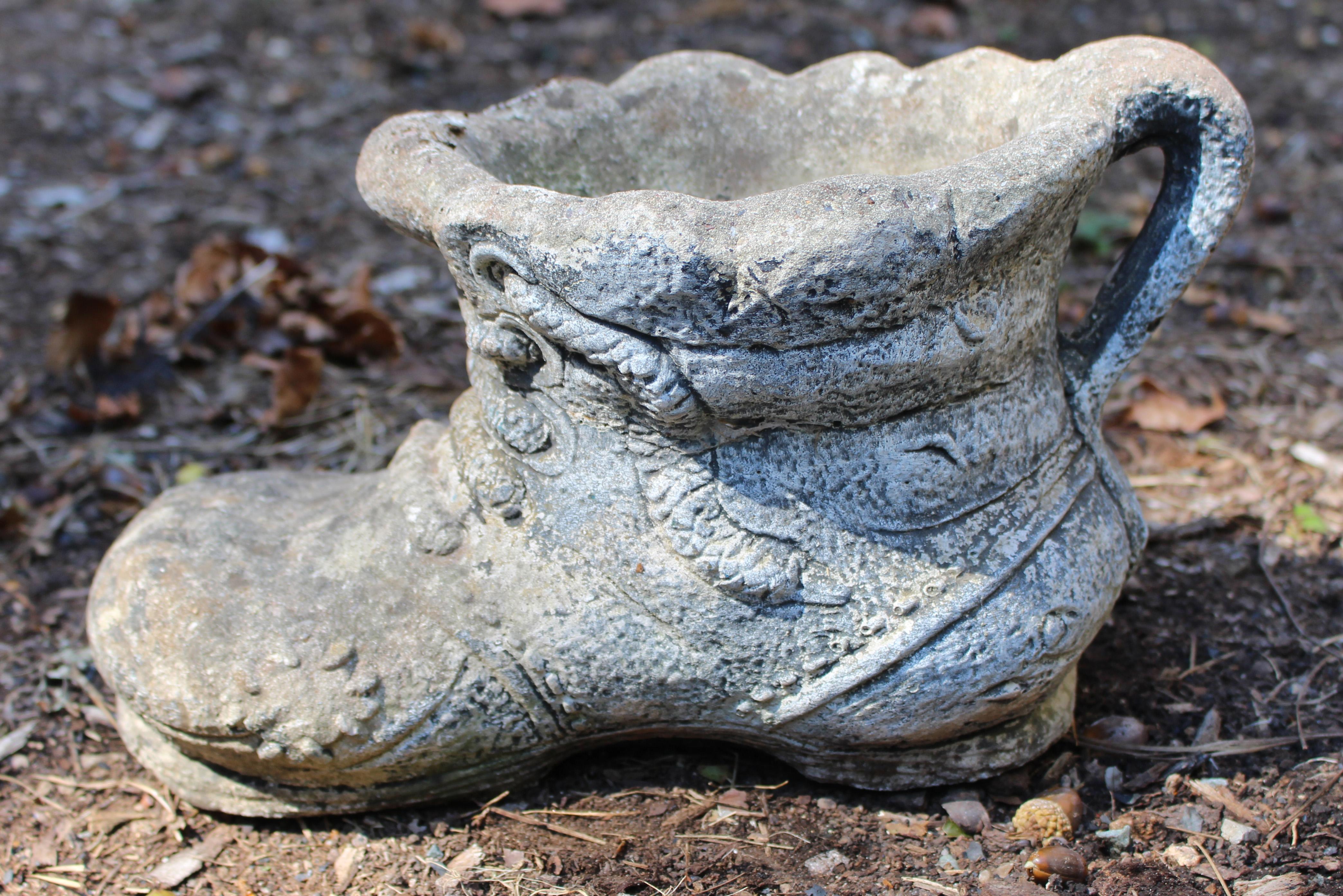 English Cast Stone Planter in the Form of a Giant's Shoe In Good Condition For Sale In Chapel Hill, NC