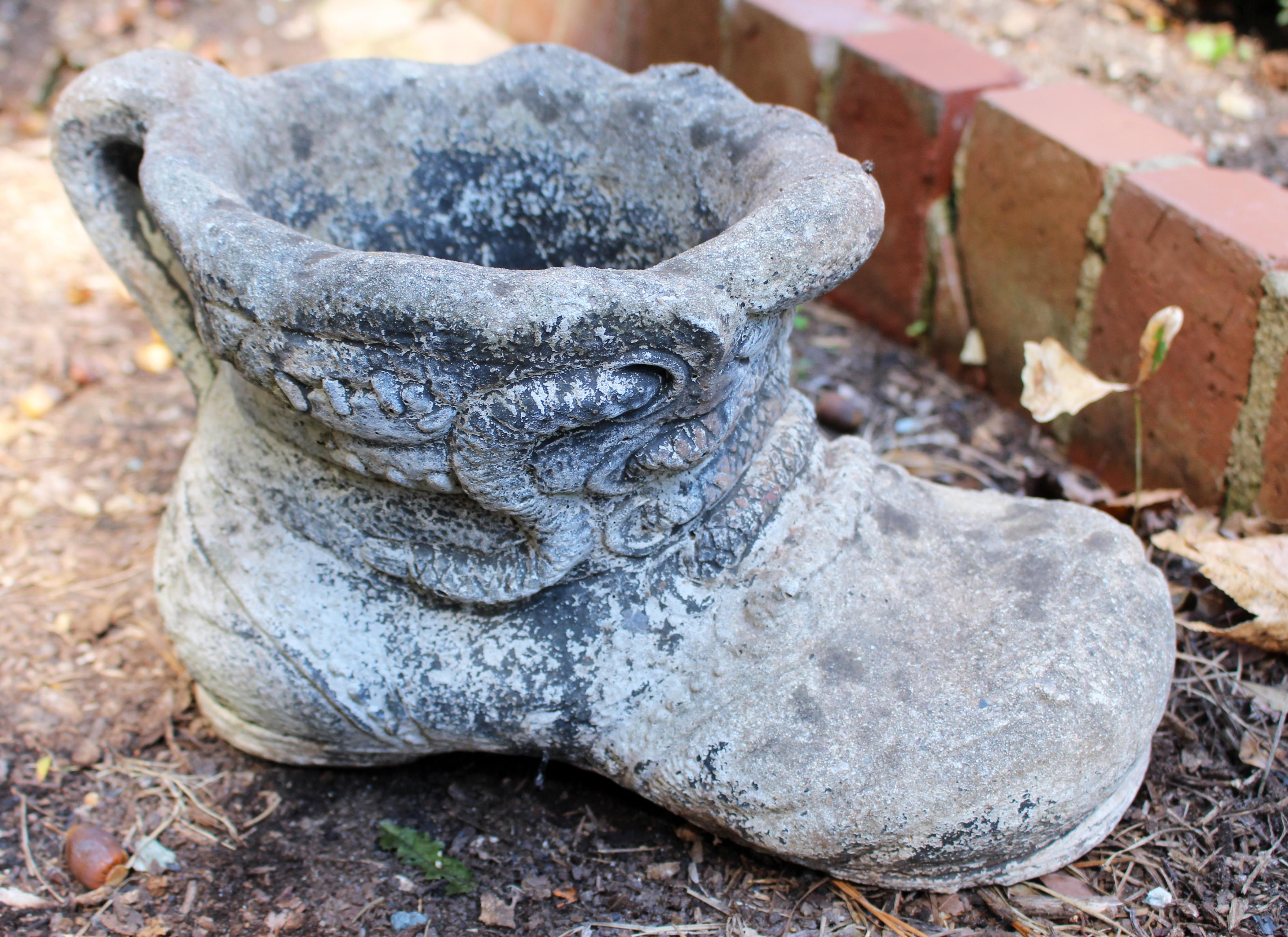 English Cast Stone Planter in the Form of a Giant's Shoe In Good Condition For Sale In Chapel Hill, NC