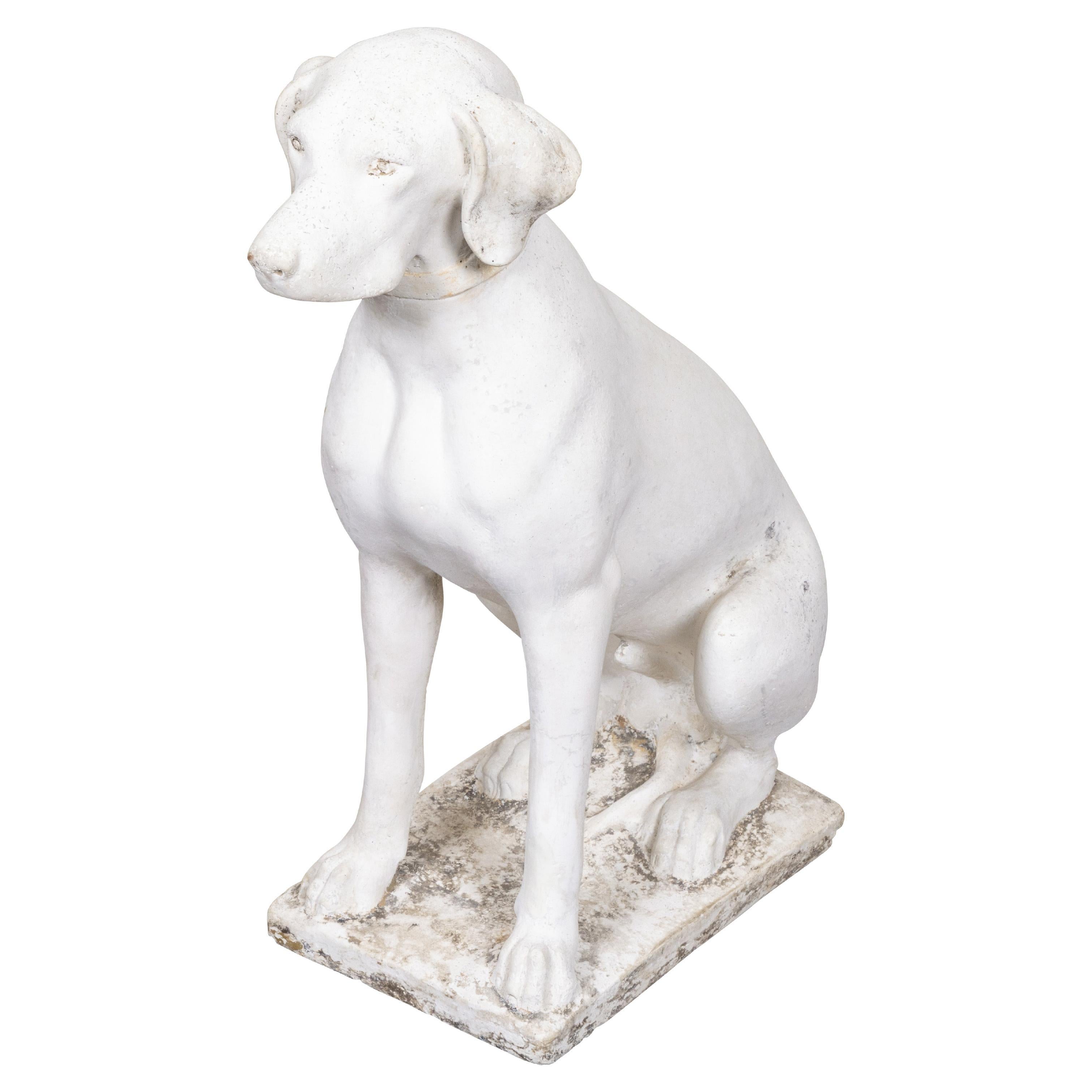 English Cast Stone Seated Dog Sculpture, Mid-20th Century en vente