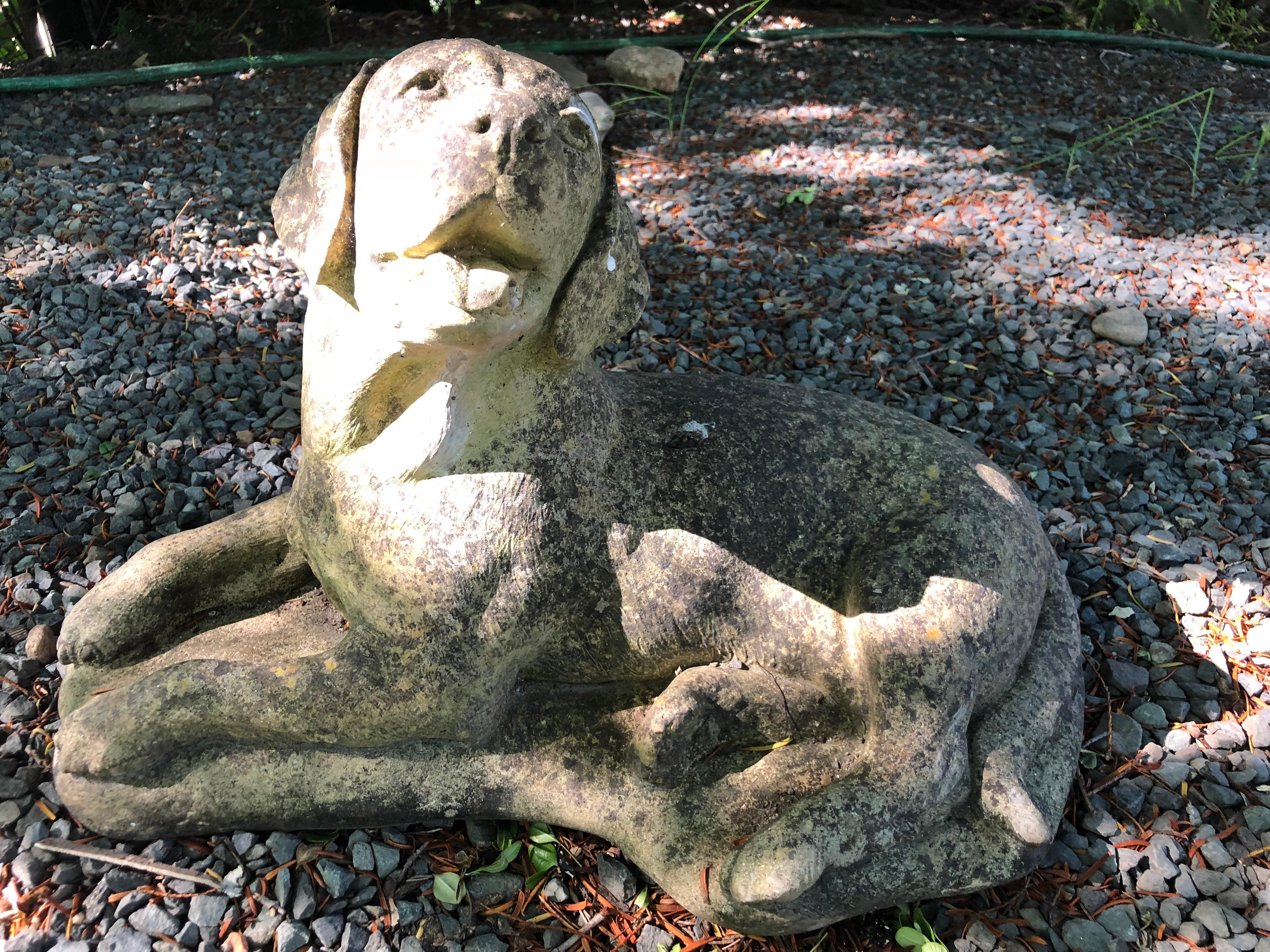 English Cast Stone Statue of a Recumbent Labrador Puppy In Good Condition In Woodbury, CT