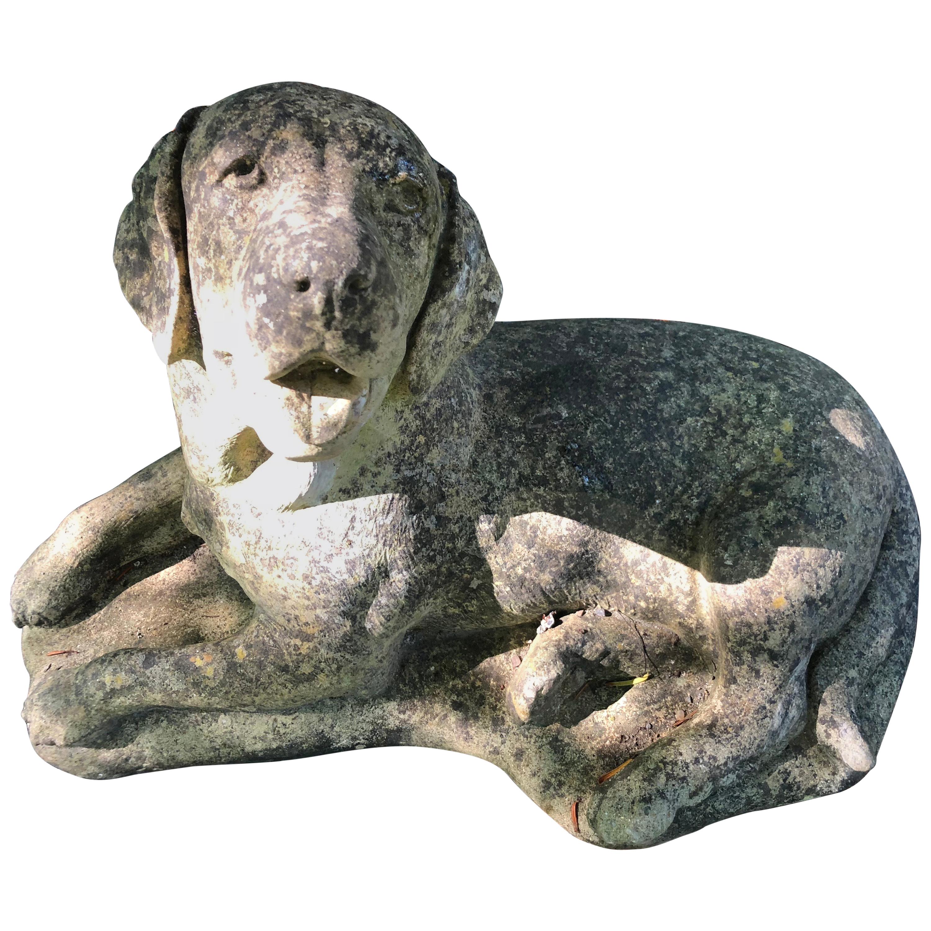 English Cast Stone Statue of a Recumbent Labrador Puppy