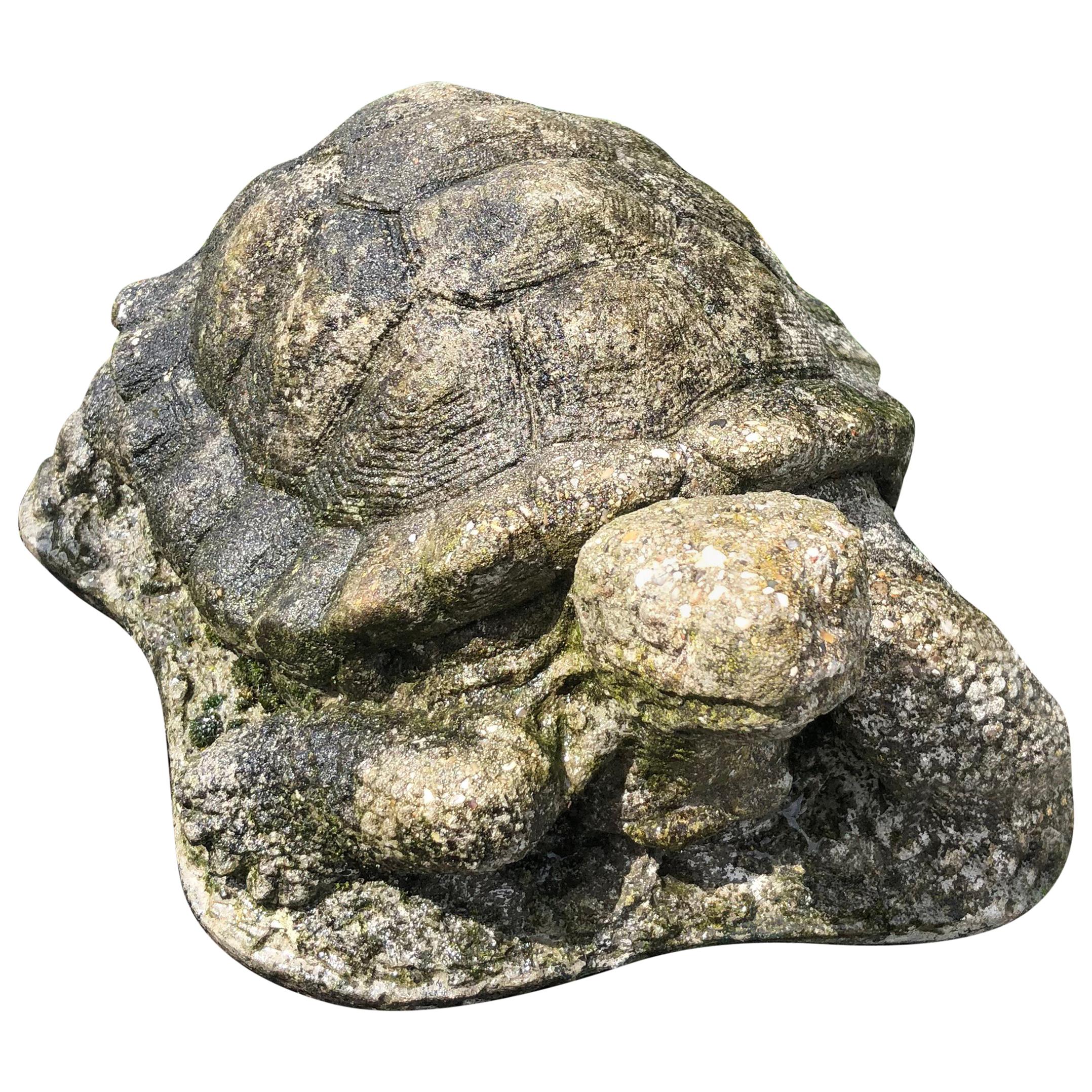 English Cast Stone Turtle with Excellent Patina For Sale
