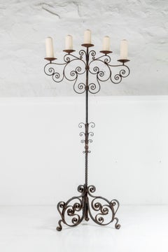 English Castle Candelabra Large Scale Heavy Wrought Iron Pricket Candle Tree