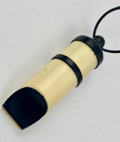 Art Deco Celluloid Whistle with Leather Cord & English Registered Mark