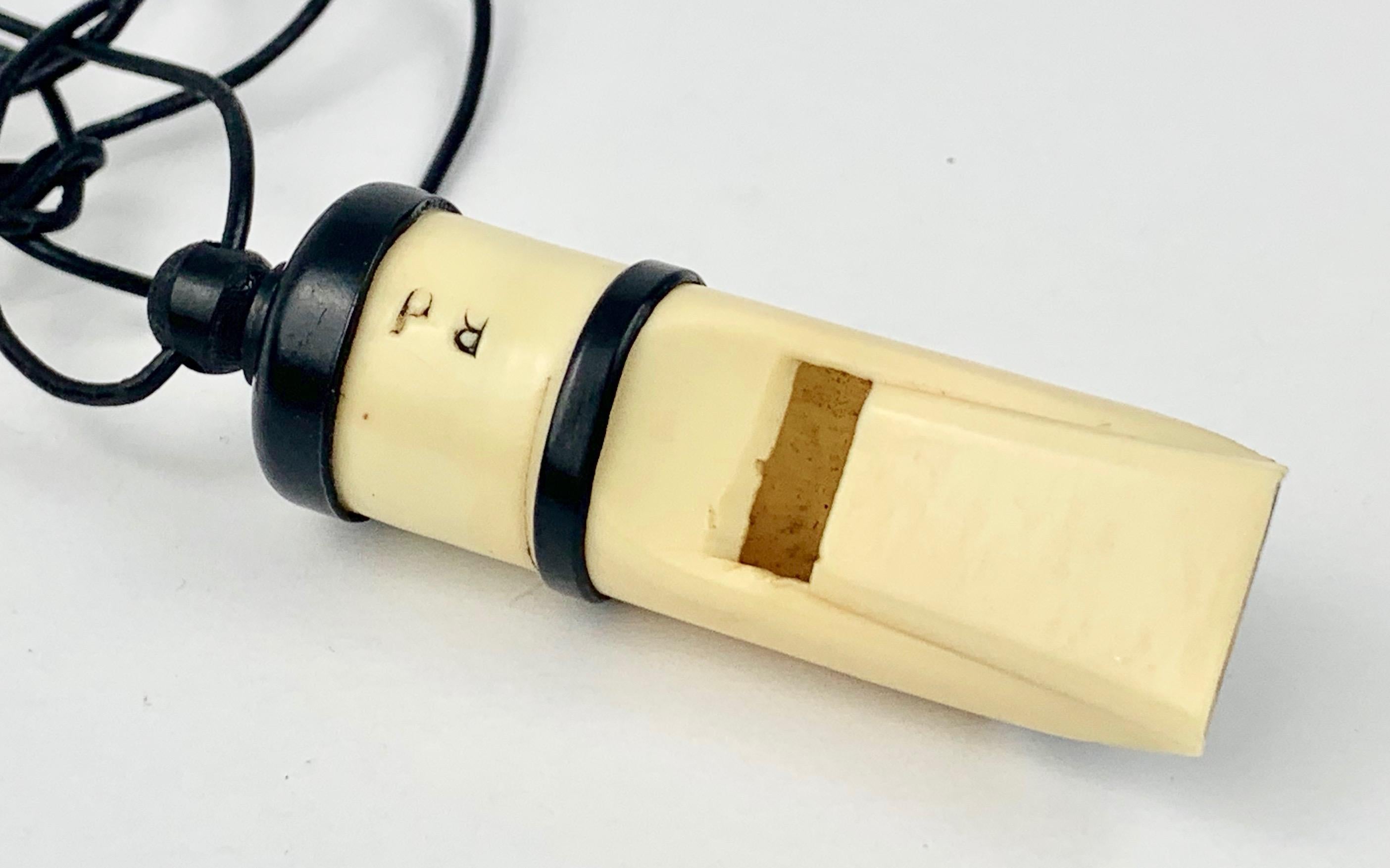  Art Deco Celluloid Whistle with Leather Cord & English Registered Mark  In Good Condition In West Palm Beach, FL