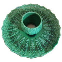 Used English Ceramic Green Glaze Pineapple Fruit Stand Bowl Plate