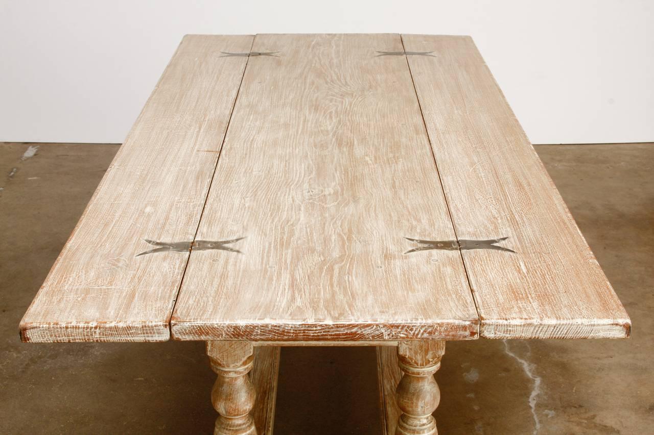 19th Century English Cerused Oak Drop-Leaf Console or Refectory Table