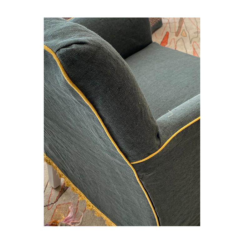 Englischer Stuhl mit blaugrüner Slip-Cover (20. Jahrhundert) im Angebot